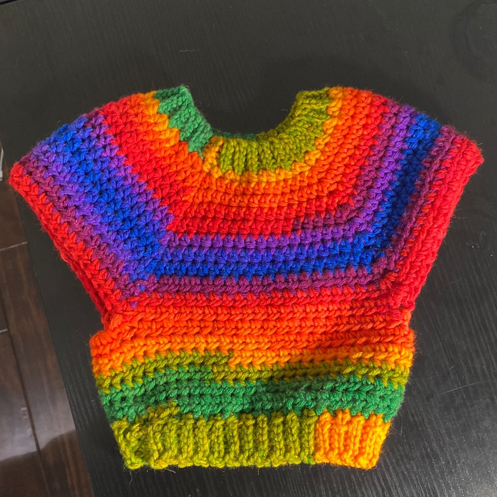 Multicolored Cap Sleeve Baby Sweater